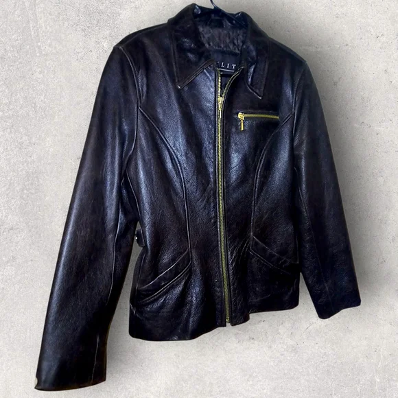 Winlit Dark Brown Women's Leather Jacket Size Medium With Gold Accents - Picture 3 of 14